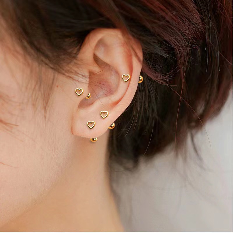 Bông Tai Bằng Thép Titan Hình Trái Tim Phong Cách Hàn Quốc Thời Trang