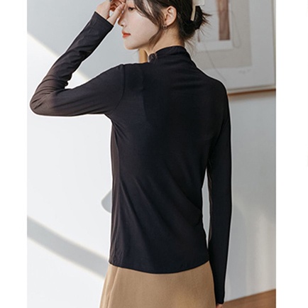 Áo Thun Tay Dài Cổ Cao Màu Trơn Thời Trang Mùa Thu Cho Nữ