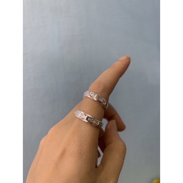 Nhẫn đôi bạc ta chuẩn mẫu đá vuông dài siêu sáng NGỌC MẬU