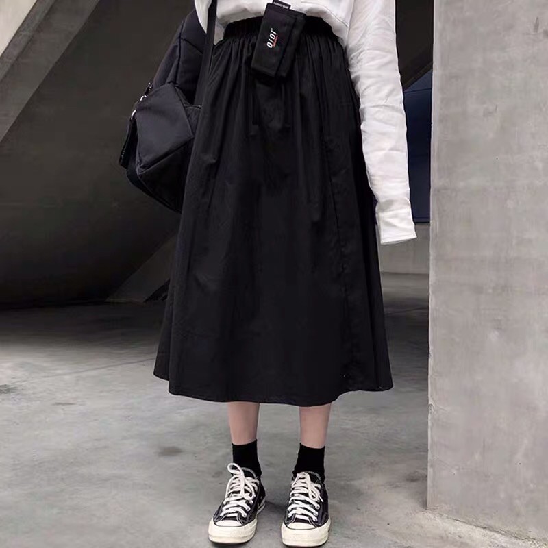 Chân Váy Kaki 🌸 Chân Váy Xoè Dáng Dài Trơn Ulzzang 2 Màu Đen|Trắng Basic | BigBuy360 - bigbuy360.vn