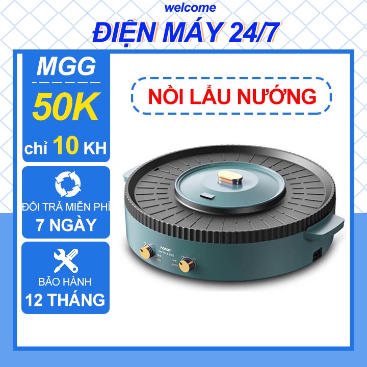 Nồi Lẩu Nướng Đa Năng BBQ 2 in 1, Vừa Lẩu Vừa Nướng, Mặt Đá Chống Dính Cao Cấp, BH 12 Tháng