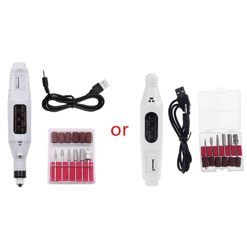 Bút Khoan Điện USB Kèm 6 Vòng Dây Cát Đánh Bóng Tẩy Tế Bào Chết Cho Móng Tay