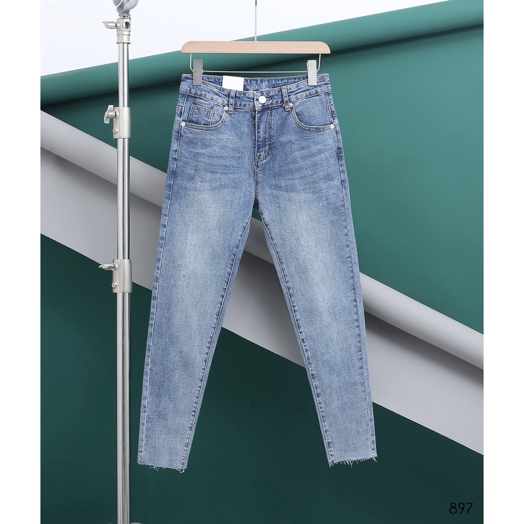 Quần Skinny Jean Bò Nam Rách Màu Xanh Trơn Cắt Gấu Đơn Giản Năng Động Bảnh Trai