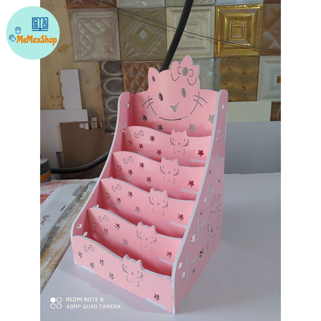 [FREE Khắc Tên Kệ] Kệ sách Hello Kitty Pink cho bé PVC Gỗ Nhựa full bộ kèm vít bắt