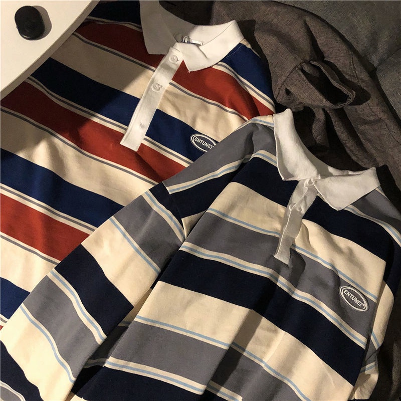 Áo thun tay dài có cổ phong cách retro