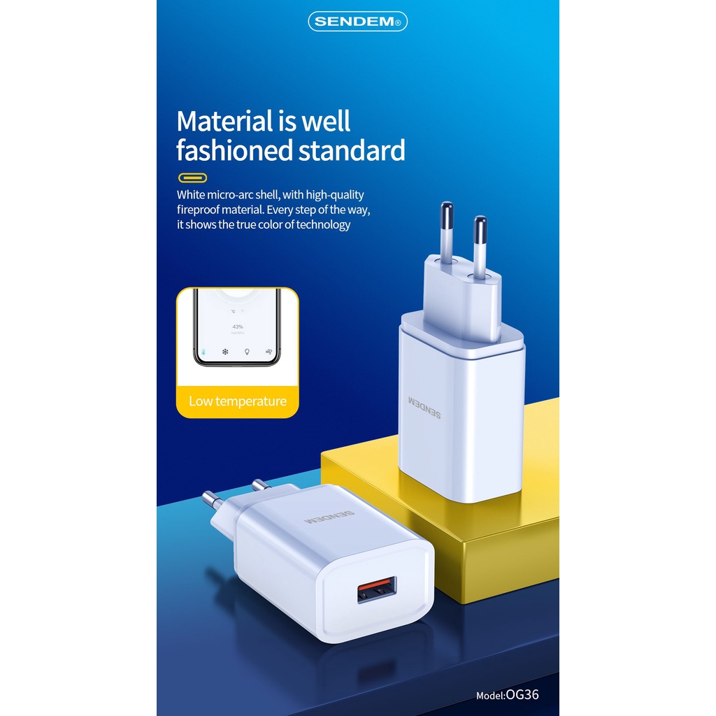 Củ sạc nhanh Sendem OG36 QC3.0 chuẩn Châu Âu 18w