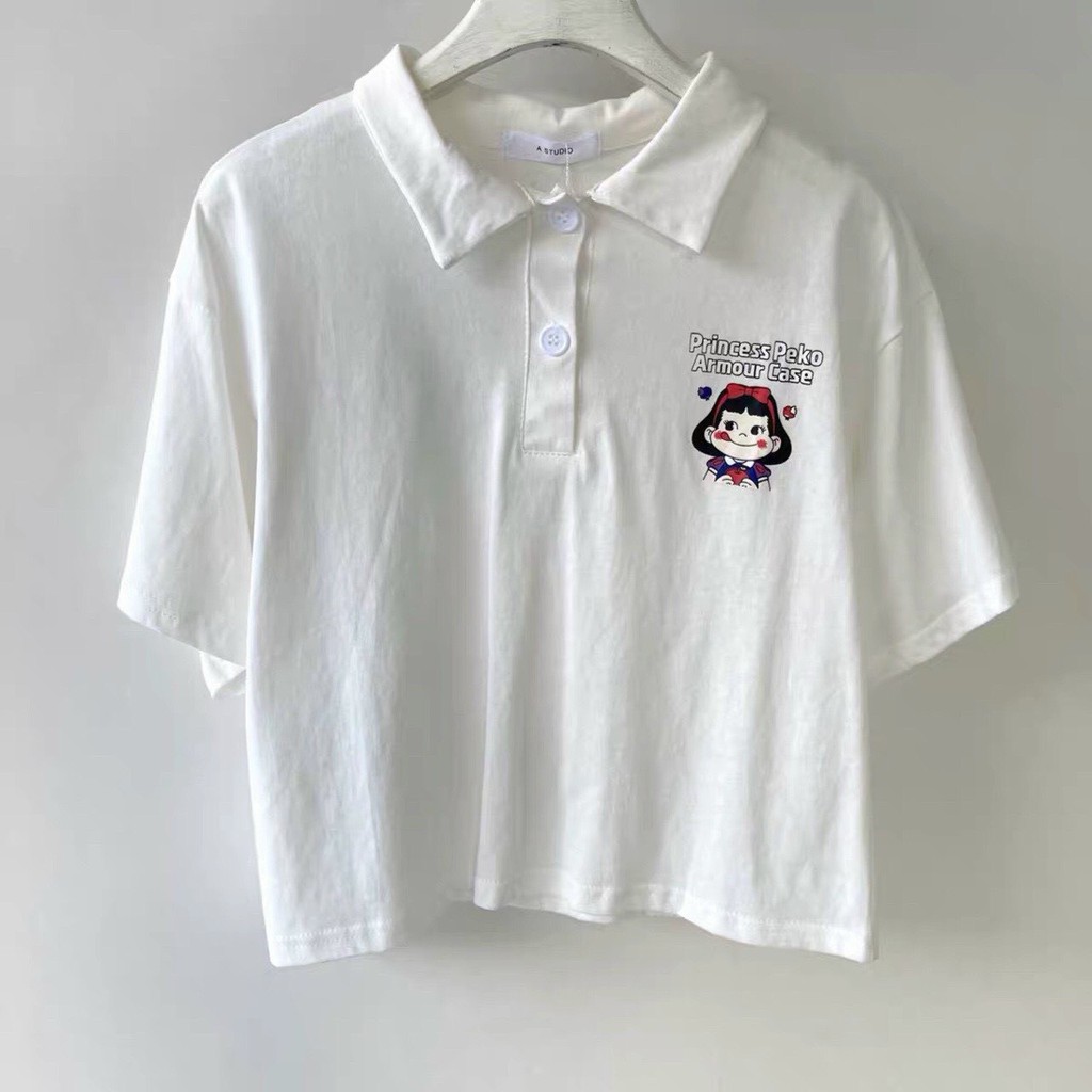 Áo thun nam nữ tay lỡ Polo form rộng unisex BÉ GÁI MÁ HỒNG Freesize &lt;70kg