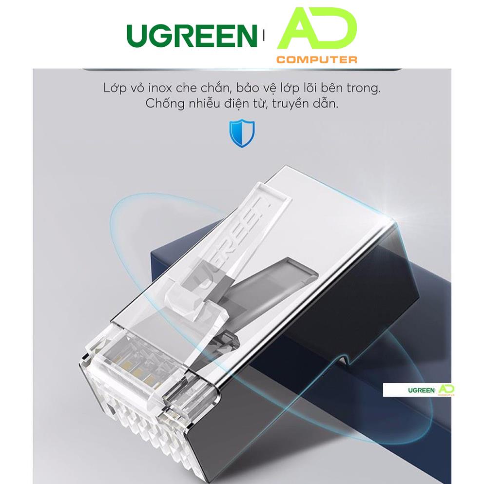 Đầu bấm mạng RJ45 UGREEN NW111 cho dây CAT6, bọc inox chống nhiễu - Hàng phân phối chính hãng - Bảo hành 18 tháng