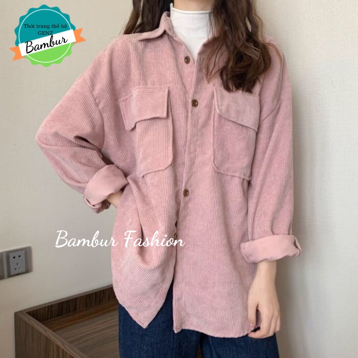 Áo sơ mi nữ Bambur dáng bomber chất vải nhung tăm phong cách phong cách khoác đẹp ulzang Hàn Quốc