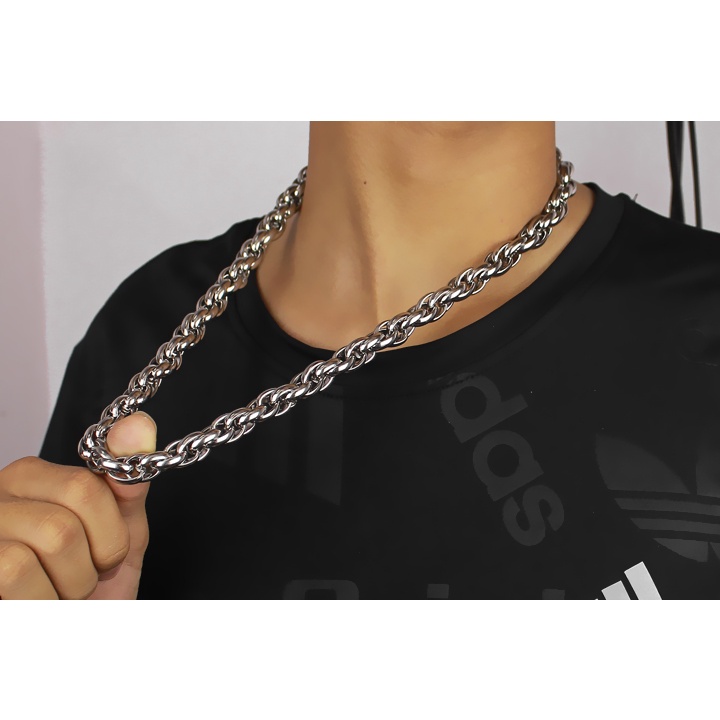 Dây chuyền nam kiểu 3 khoen to 8mm lồng nhau bằng inox không đen, không gỉ - Thể hiện đẳng cấp phái mạnh