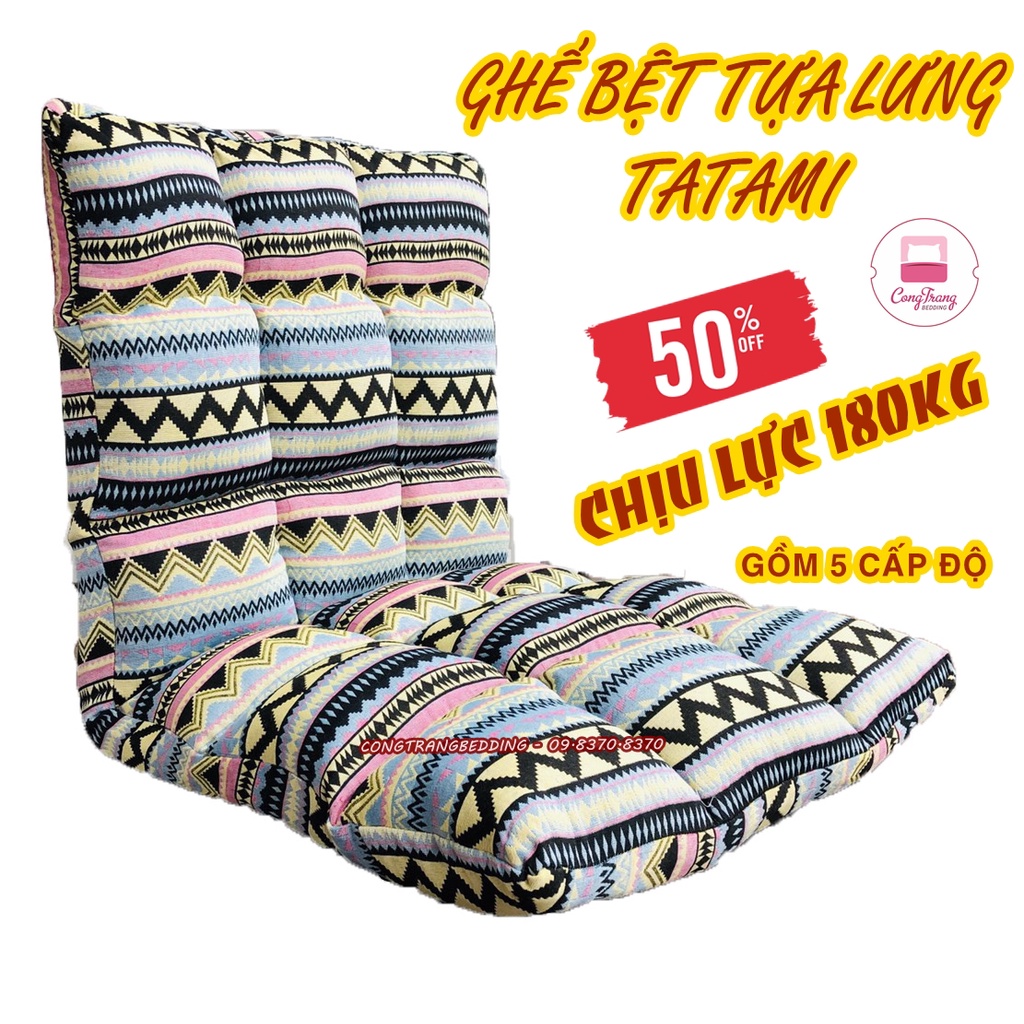 Ghế Lười Hạt Xốp Tựa Lưng, Ghế bệt Tatami kiểu nhật Vải Thổ Cẩm điều chỉnh 5 cấp độ, Chịu trọng lượng 180kg