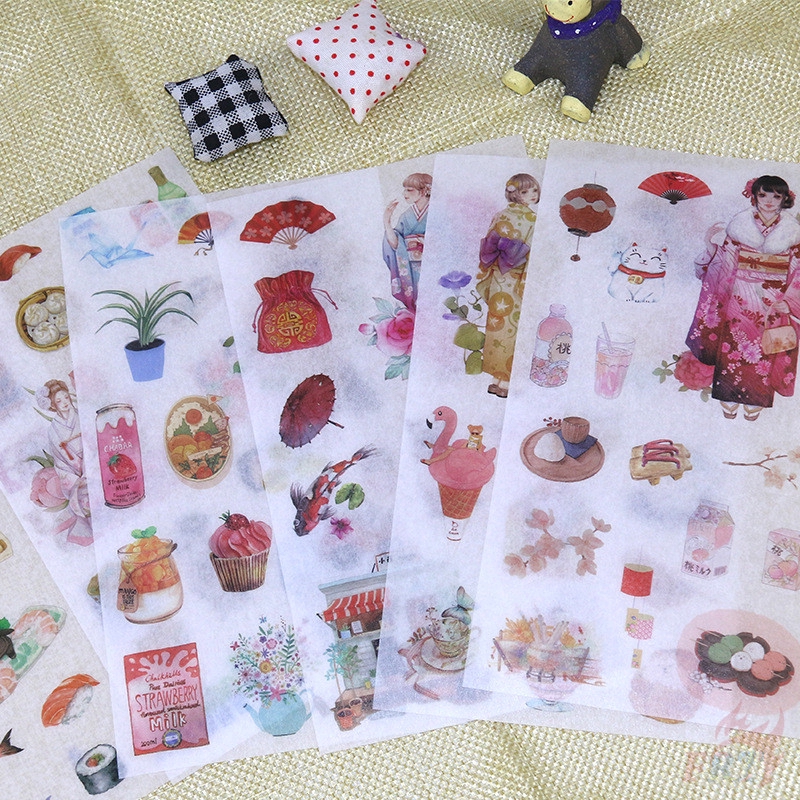 Set 6 Tờ Sticker Hình Sakura Girl Dùng Trang Trí Sổ Tay Diy