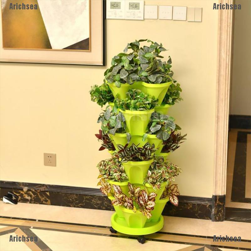 Arichsea Vertical Stackable Strawberry Herb Garden Planter Flower Veg Pot DIY TFour-petal