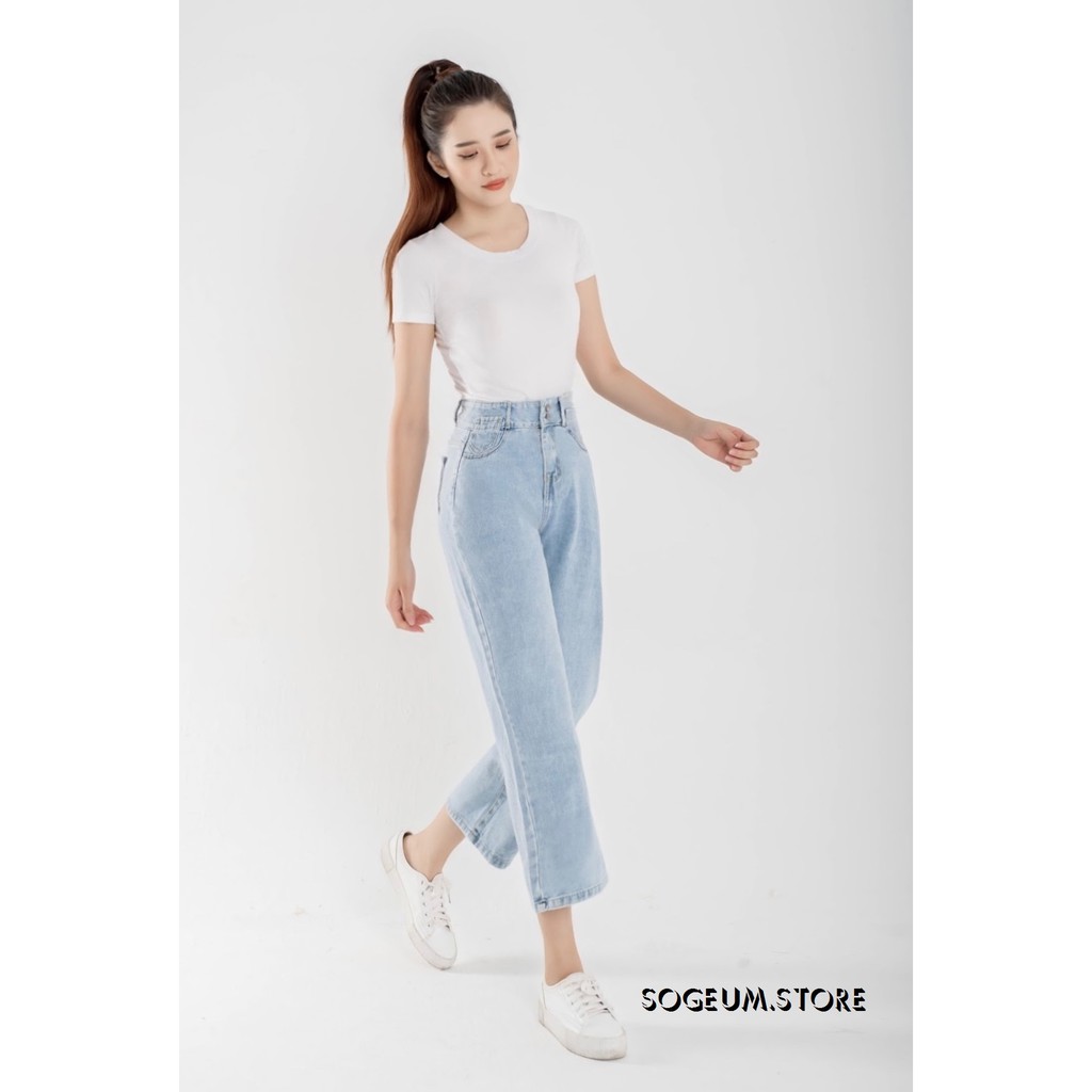 Quần jean nữ ống rộng, Quần bò nữ cạp lưng cao dáng suông chất bò dầy dặn Sogeum.store Q125 | BigBuy360 - bigbuy360.vn