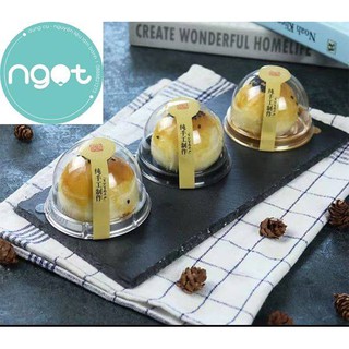 Set 10 hộp mica tròn đế đen XY68 đựng bánh 50-80g