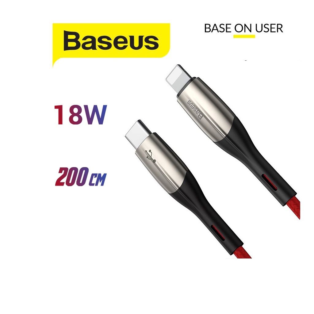 Cáp sạc PD18W Baseus Horizontal Type-C to Lightning đèn Led dài 200CM cho iPhone