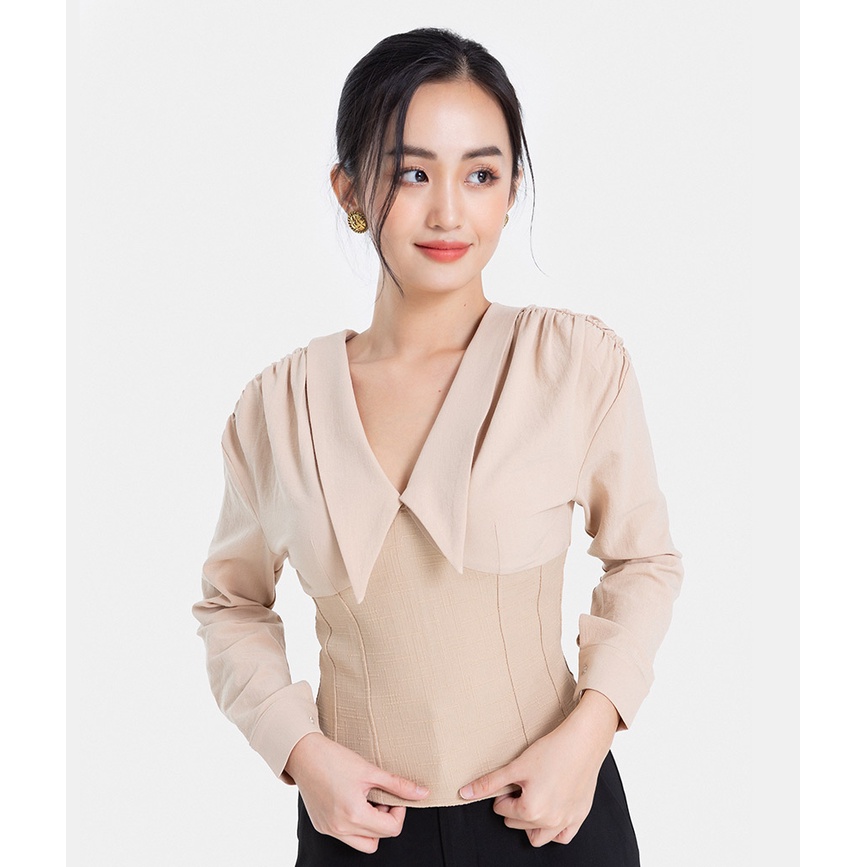 Áo kiểu nữ tay dài HNOSS thiết kế Corset cổ V HNAKI044