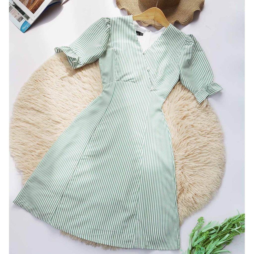 Đầm công sở nữ thiết kế dễ thương dáng chữ a tay ngắn giúp thon cao tôn vòng eo con kiến - Thời trang Lux W