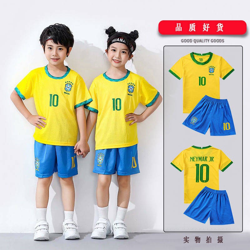 Bộ quần áo bóng đá trẻ em Bộ quần áo ngắn tay cho học sinh tiểu học mẫu Mới Mùa Hè Bộ Quần áo bóng đá in số