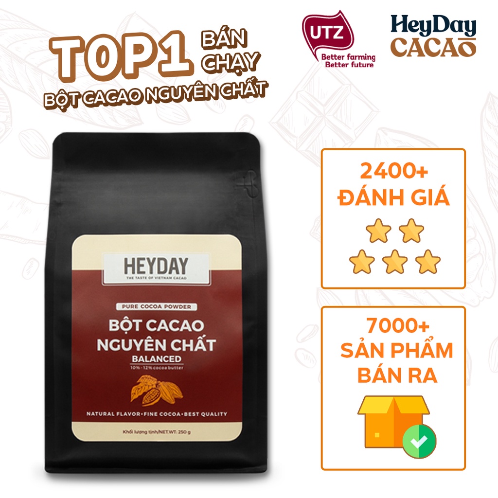 Bột cacao nguyên chất 100% Heyday Dòng Balanced phổ thông [250g 500g]