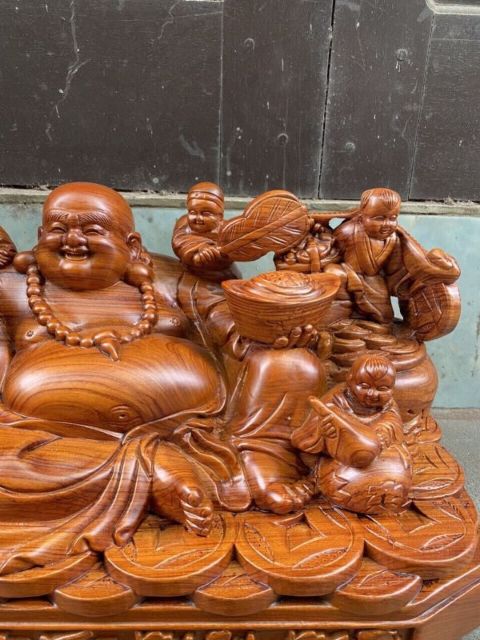 Tượng phật di lặc ngũ phúc gỗ hương ngang 40cm