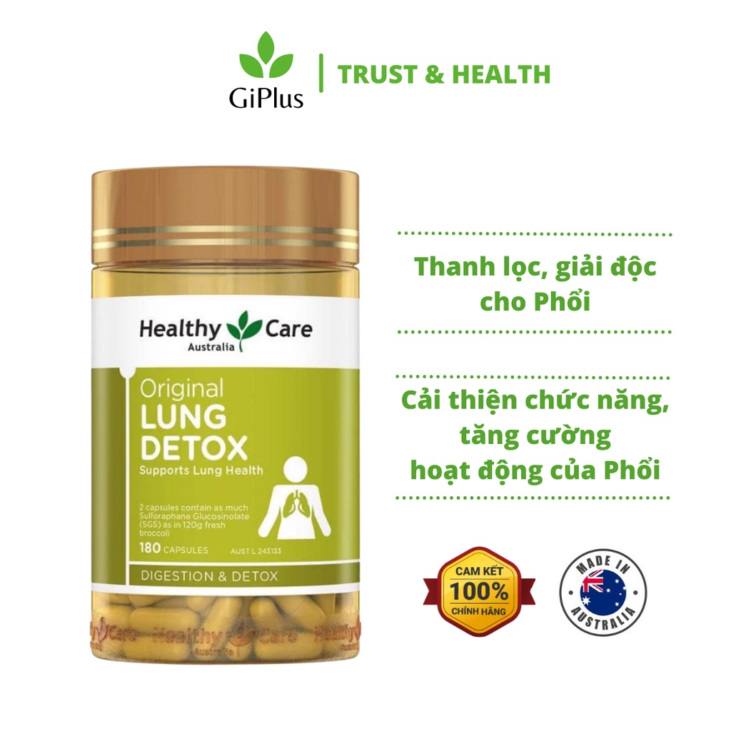 Viên Uống Healthy Care Original Lung Detox Hỗ Trợ Thanh Lọc Phổi (180 Viên/Lọ)