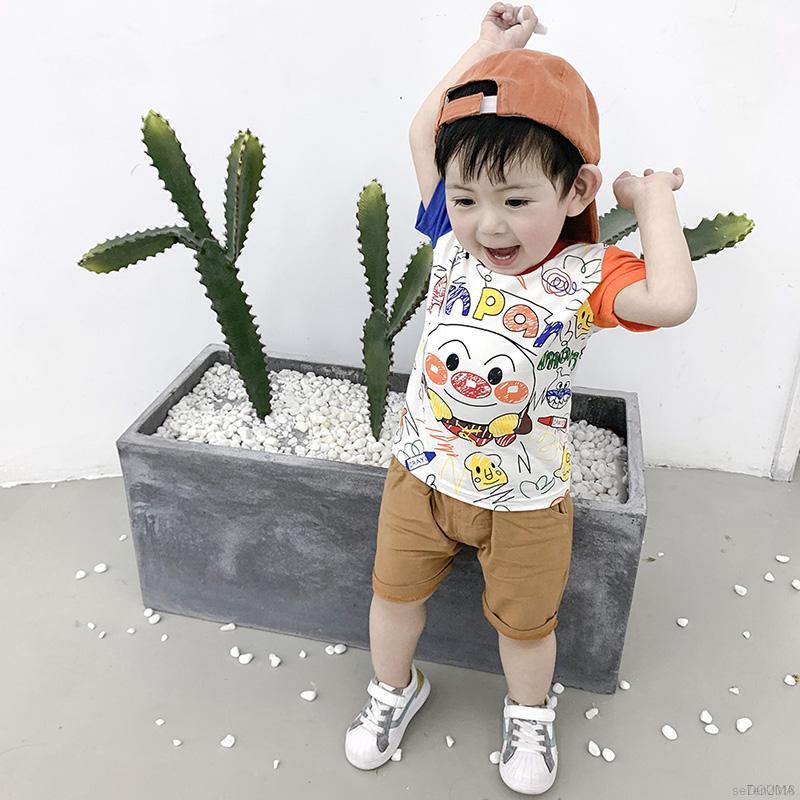 Set áo thun tay ngắn họa tiết hoạt hình và quần short bé trai thời trang mùa hè