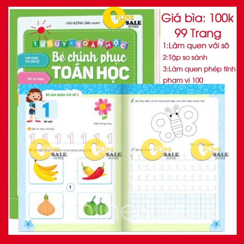 Bé làm quen với số và phép tính độ tuổi từ 4-6 tuổi 99 trang khổ to 20.5x29.5cm Giá bìa 100k có hình minh họa