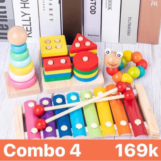 [RẺ VÔ ĐỊCH] Combo 4 bộ đồ chơi gỗ thông minh