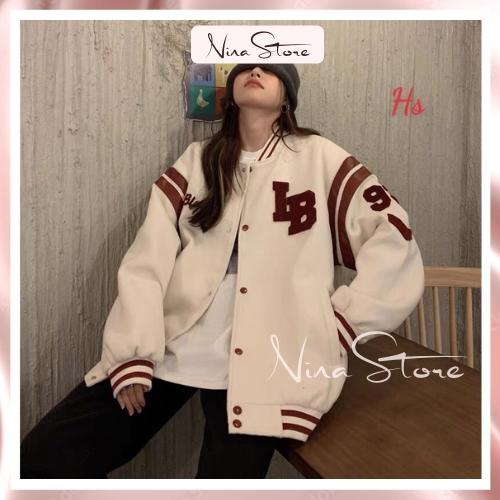 Áo khoác bomber IB nữ nam áo varsity jacket unisex streetstyle chất nỉ dày dặn ninastore