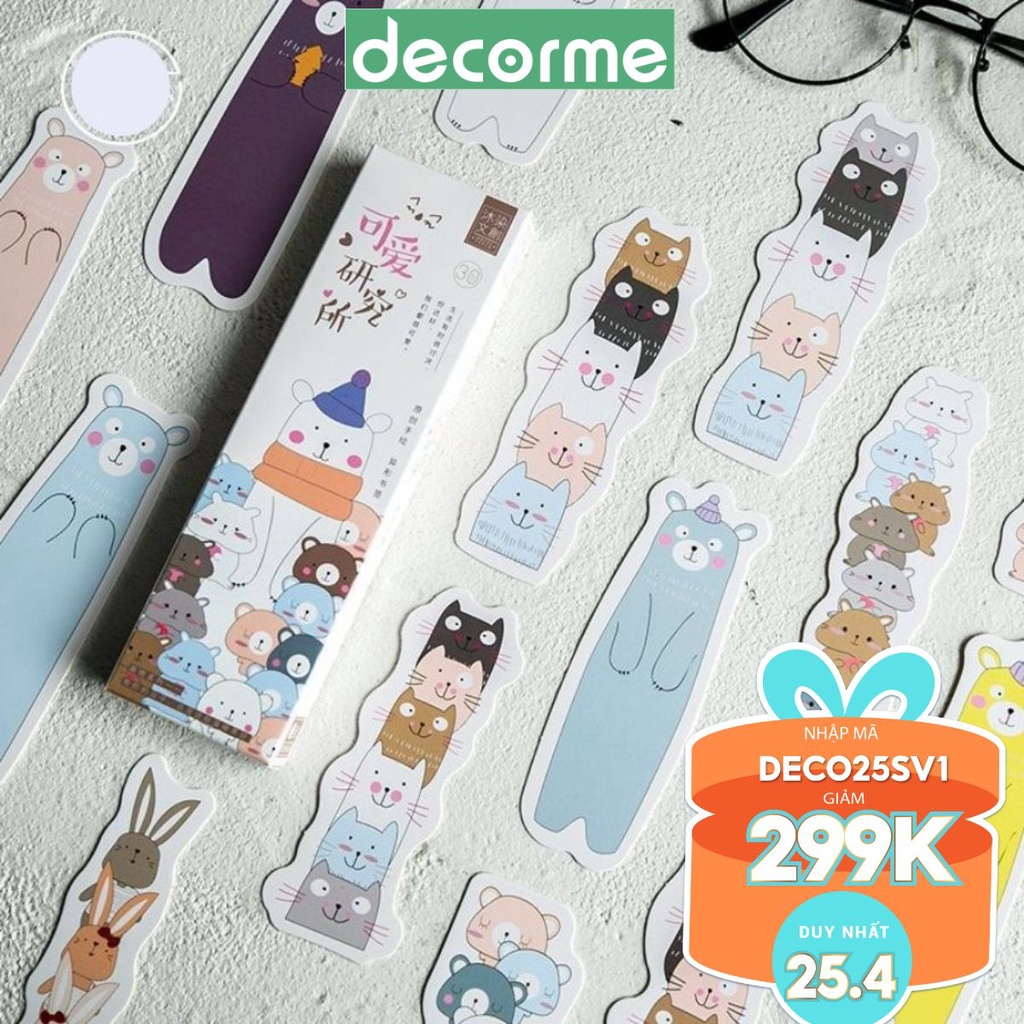 Thẻ đánh dấu sách Gấu cute tiện lợi Hộp 30 thẻ DecorMe Note phân thư mục dễ thương STKTH