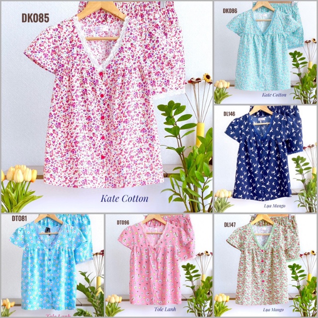Đồ Bộ Nữ Mặc Nhà LUCKY Ngắn Cổ Tim Dể Thương Vải Mềm Mát