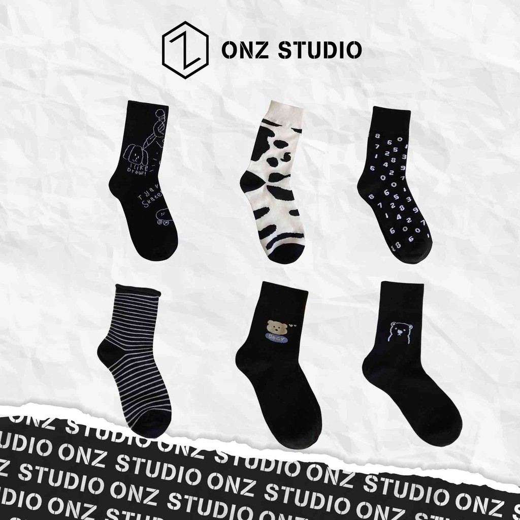 Vớ cotton ONZ Studio hoạ tiết đơn giản - Tất chân nam nữ cổ cao mềm mịn co giãn phong cách trẻ trung năng động TA02