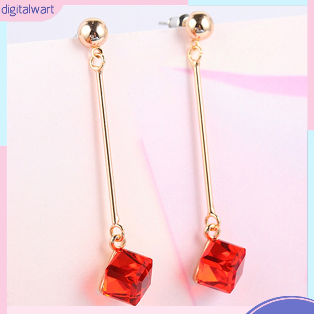 Cặp khuyên tai dài thiết kế đá quý nhân tạo khối vuông sang trọng cá tính dành cho nữ