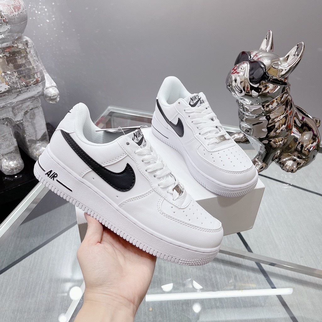 Giày thể thao AF1 trắng vệt đen nam nữ, giày sneaker AIR trắng tích đen thấp mới full phụ kiện hàng cao cấp