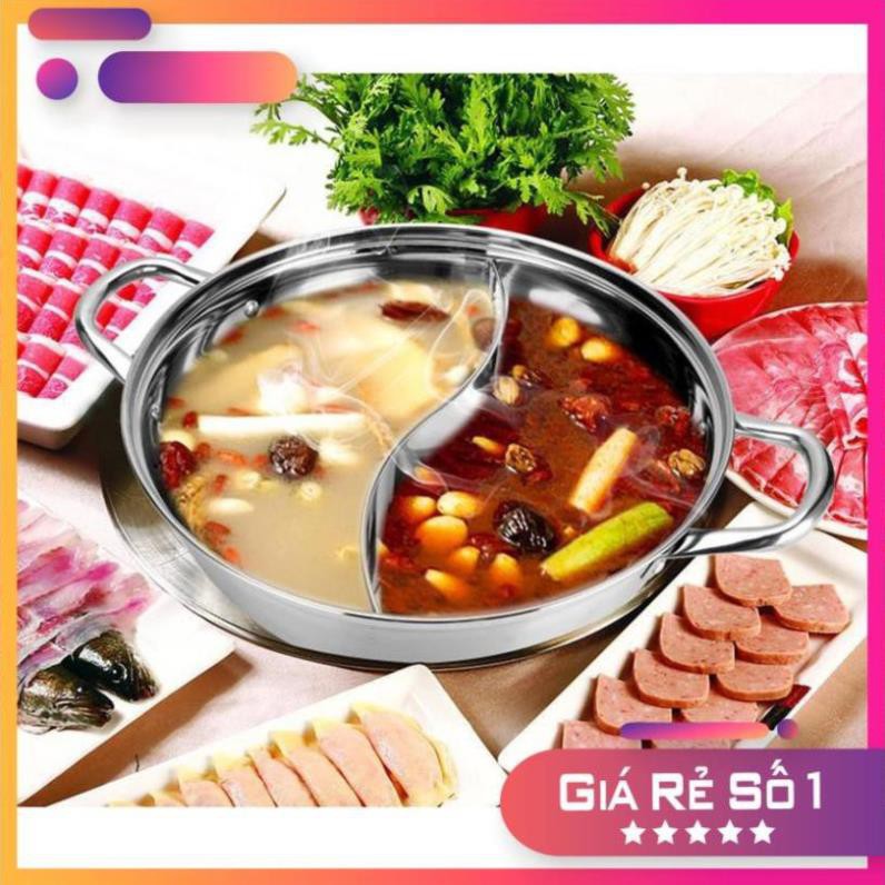 Nồi lẩu Hot Pot 2 ngăn inox-Nôi lẩu size lớn 30cm-Nồi lẩu 2 ngăn dầy dặn nấu được bếp từ cao cấp