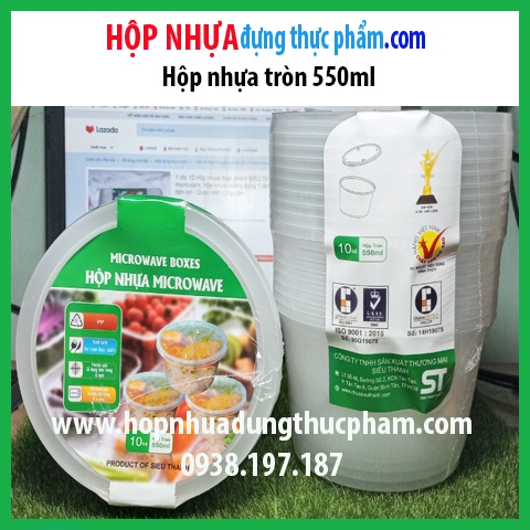 Combo 10 cái hộp nhựa tròn 550ml kèm nắp đựng Thực Phẩm / Thức Ăn / Kim Chi / Chân Gà/ Cháo/ Canh/ Cơm Văn Phòng