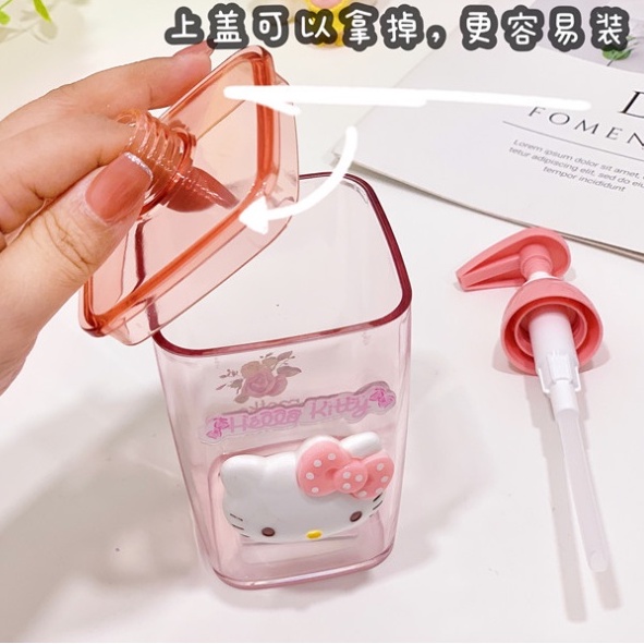 Bình đựng xà phòng rửa tay dạng nhấn trong suốt hình hello kitty xinh xắn 420ml