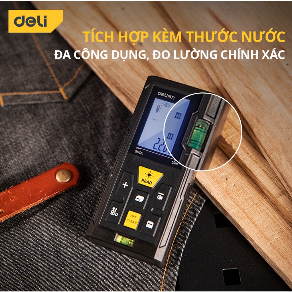 Máy Đo Khoảng Cách Laser Deli Chính Hãng Loại 40m / 50m / 60m Đa Năng - Dễ Dàng Sử Dụng Từ Xa - DL331050P / EDL4168