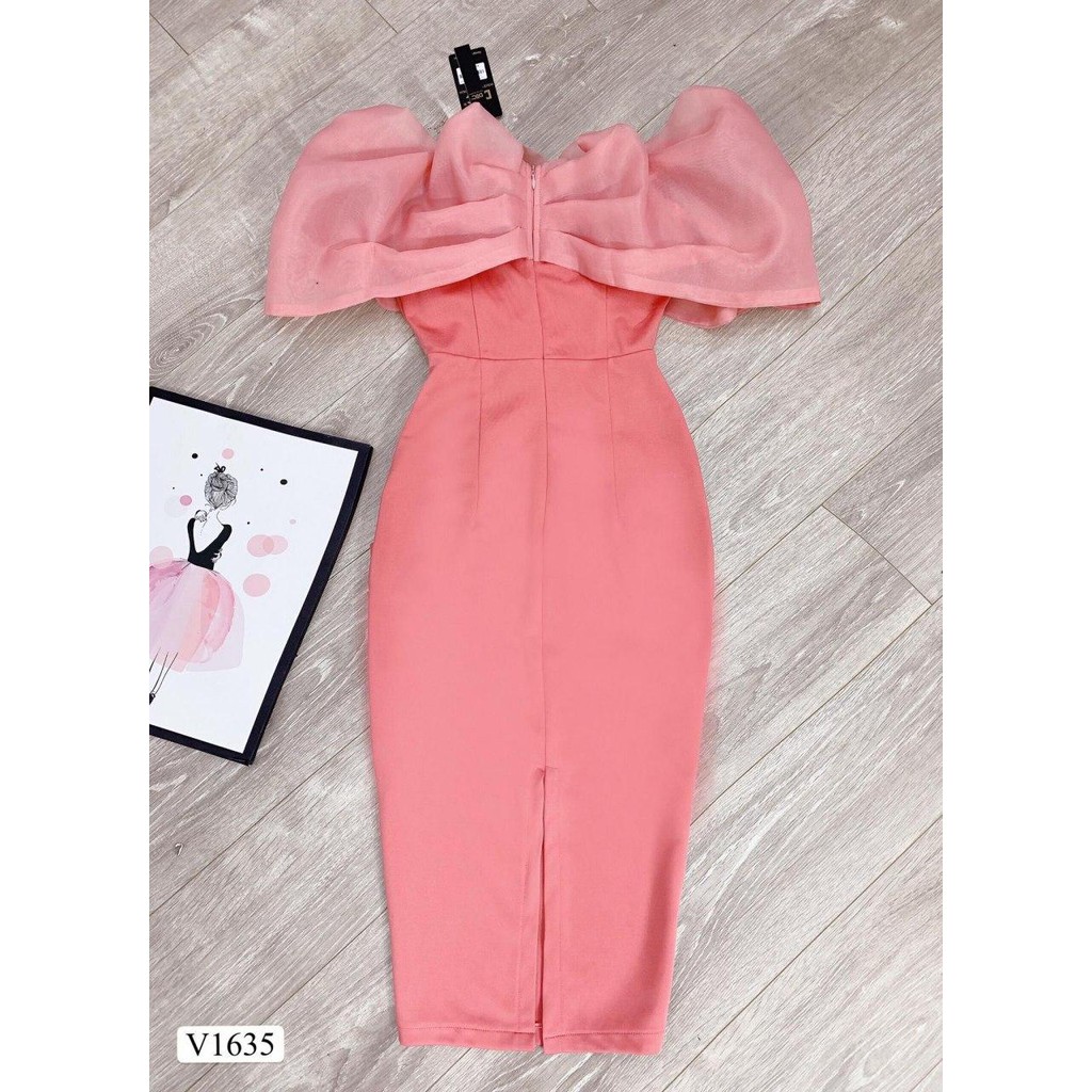 Đầm thiết kế hồng bánh bèo ngực và tay SANG CHẢNH V1635_Hela Shop (kèm ảnh thật) | BigBuy360 - bigbuy360.vn