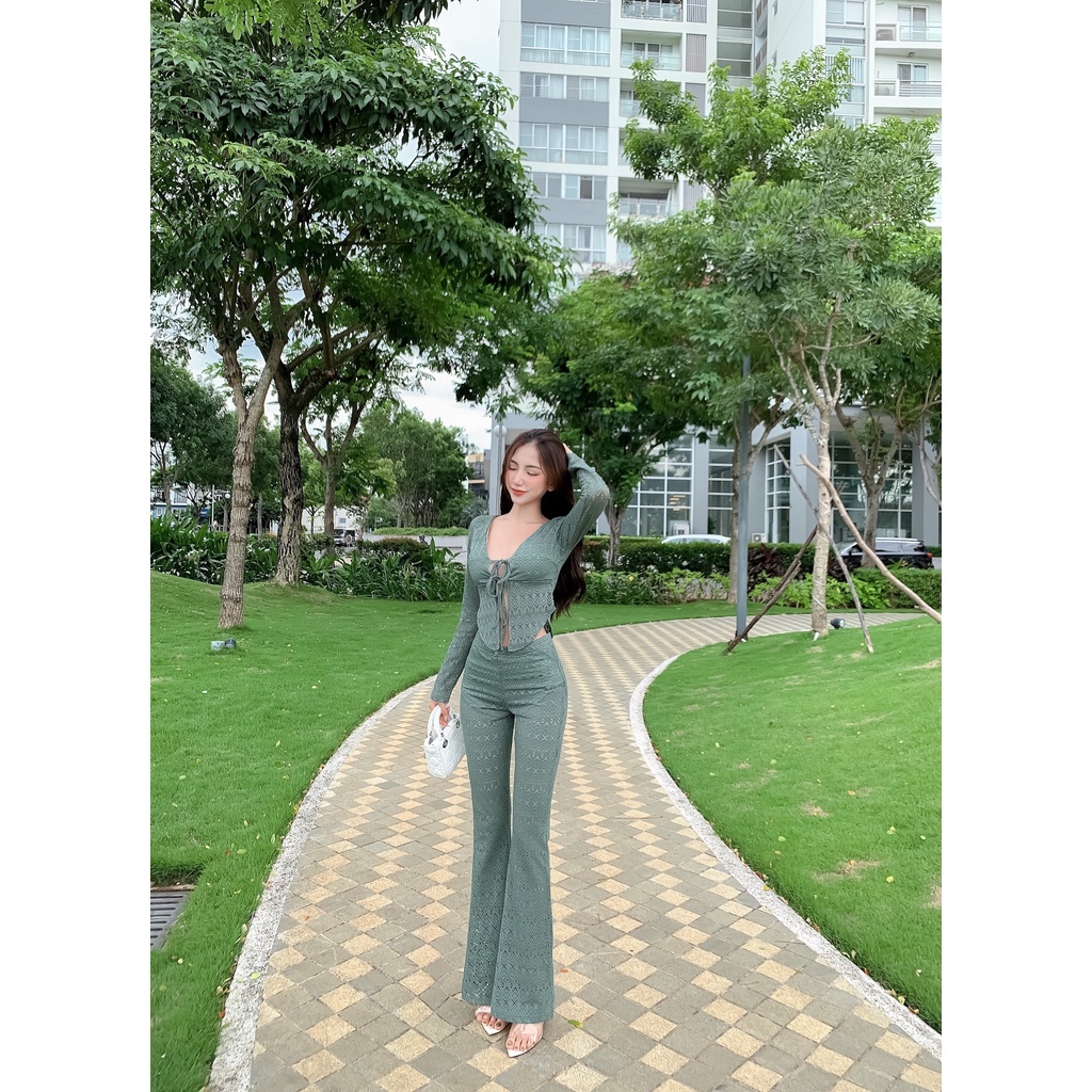 Set Áo Cột Ngực + Quần Ren Loe Đi Biển 3278