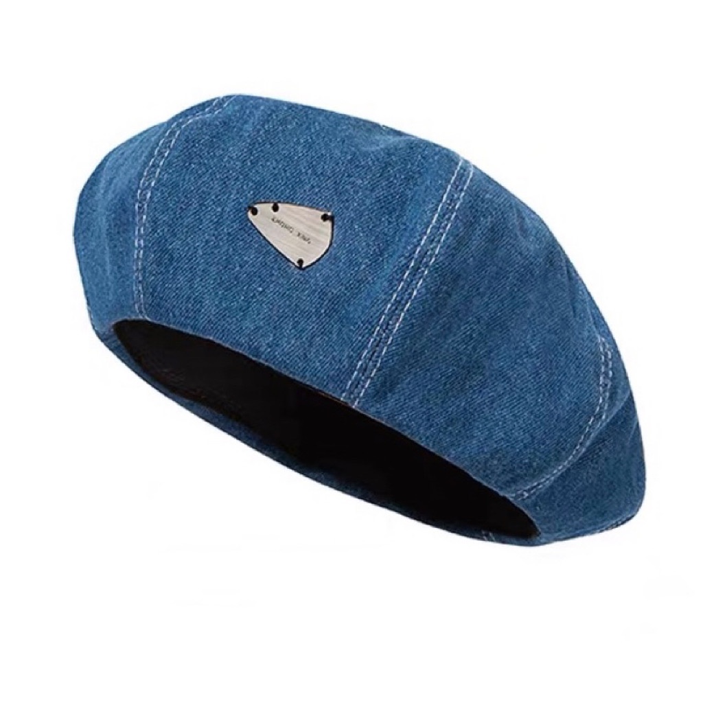 Mũ beret MG STUDIO vải denim có khóa kim loại 3 màu sắc