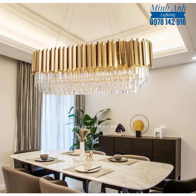 Đèn Thả Pha Lê K9 L120cm Gắn Trần Phòng Khách Bàn Ăn Sảnh Nhà Hàng Tặng Kèm Bóng LED Minh Anh