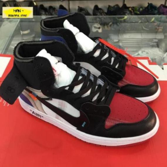 Tết🌺 Sales Giày sneaker AIR JORDAN 1 off white đỏ đen gót xanh ✔️ 2020 💎 [ Real ] . *