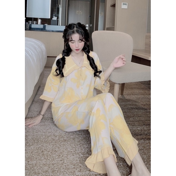 Bộ pijama mango cánh rơi viền bèo