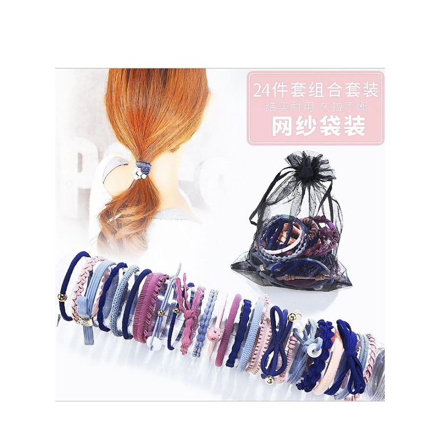 Sét hộp 24 dây buộc tóc xuất Hàn loại tốt HD19