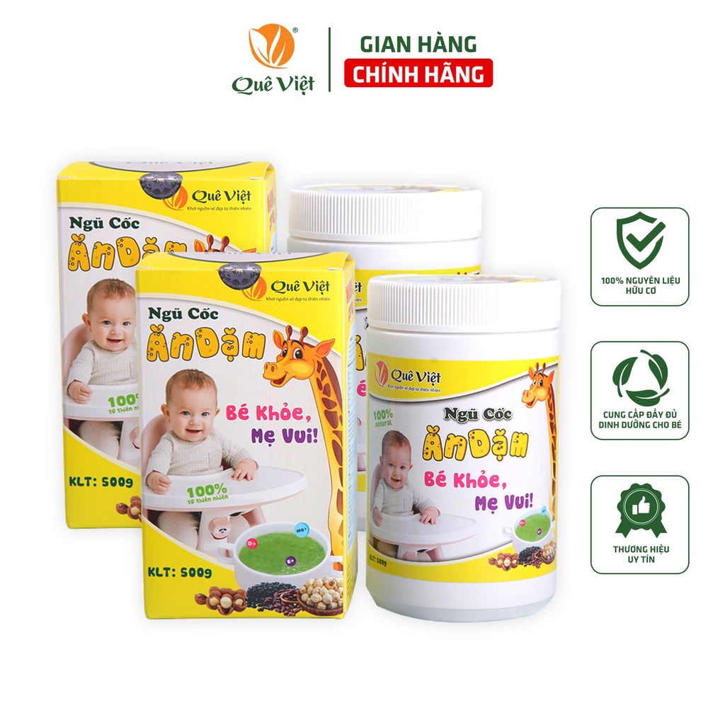 Combo 2 hộp Bột ngũ cốc ăn dặm cho bé Quê Việt bổ sung dinh dưỡng, tăng sức đề kháng 500gr/hộp