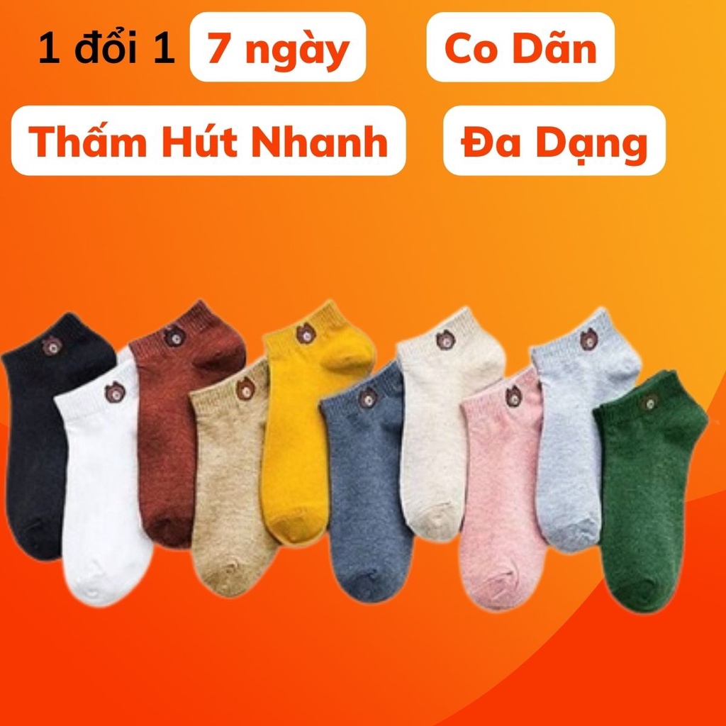 Set 10 Tất Gấu Cổ Ngắn Chất Liệu Cotton Cao Cấp Dày Dặn Siêu Co Dãn Thấm Hút Nhanh Chống Hôi Chân Thoáng Khí Angola_Shop
