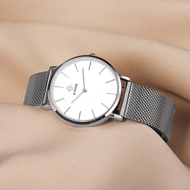 Đồng Hồ Quartz WWOOR Chất Liệu Thép Không Gỉ Xi Mạ Reloj Mujer-8840