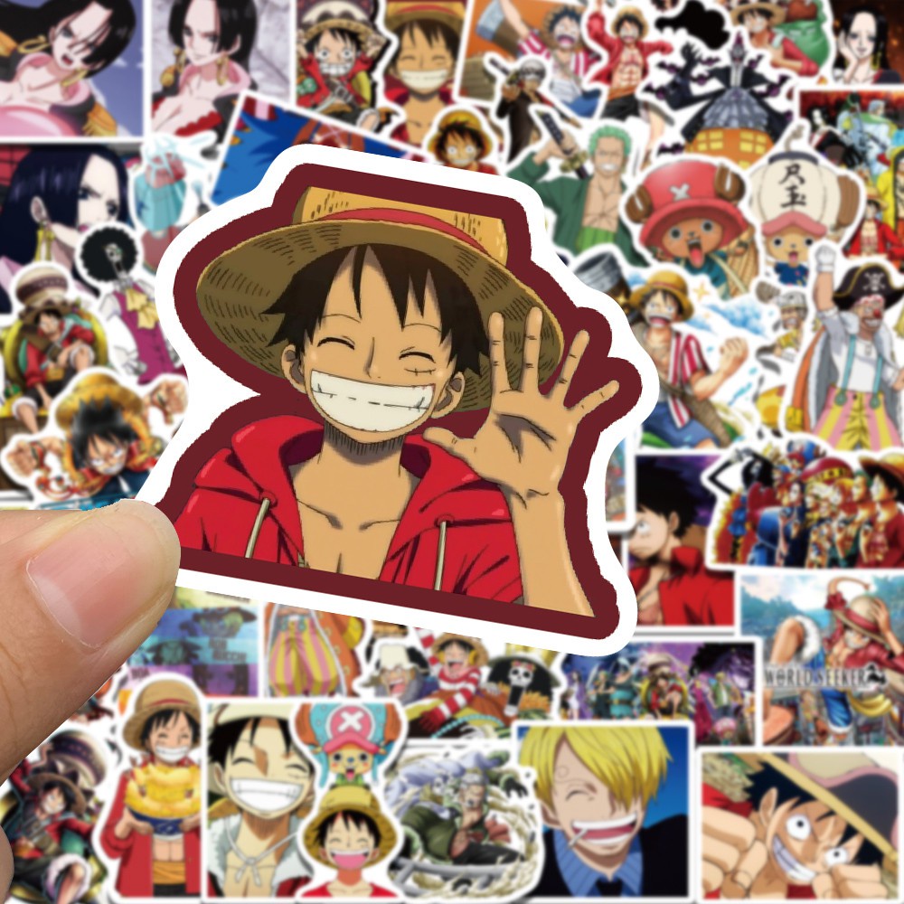 Bộ 50 miếng dán chống thấm nước in họa tiết anime One Piece dùng trang trí laptop hành lý